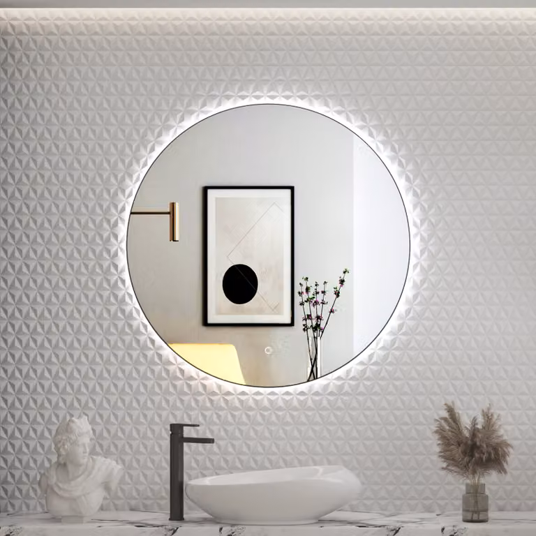 Royal Bathrooms Luton Round Matt Black Backlit LED Illuminated Bathroom Mirror with Demister Pad and Touch Sensor, W: 80 cm, H: 80 cm