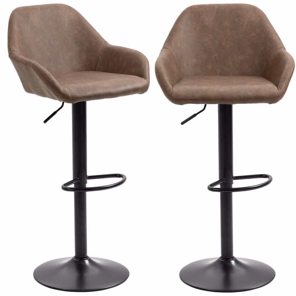 ERGOVEXA Set of 2 Luxe PU Leather Swivel Bar Stools in Dark Brown – 3