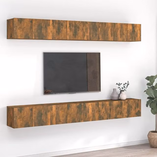 Berkfield Home 8 Piece Smoked Oak TV Cabinet Doors Set in Brown, W/D/H: 60 x 30 x 30 cm – 1