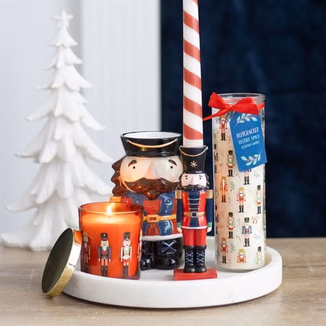 KDMK Nutcracker Spice Scented Glass Candle in Red and Gold