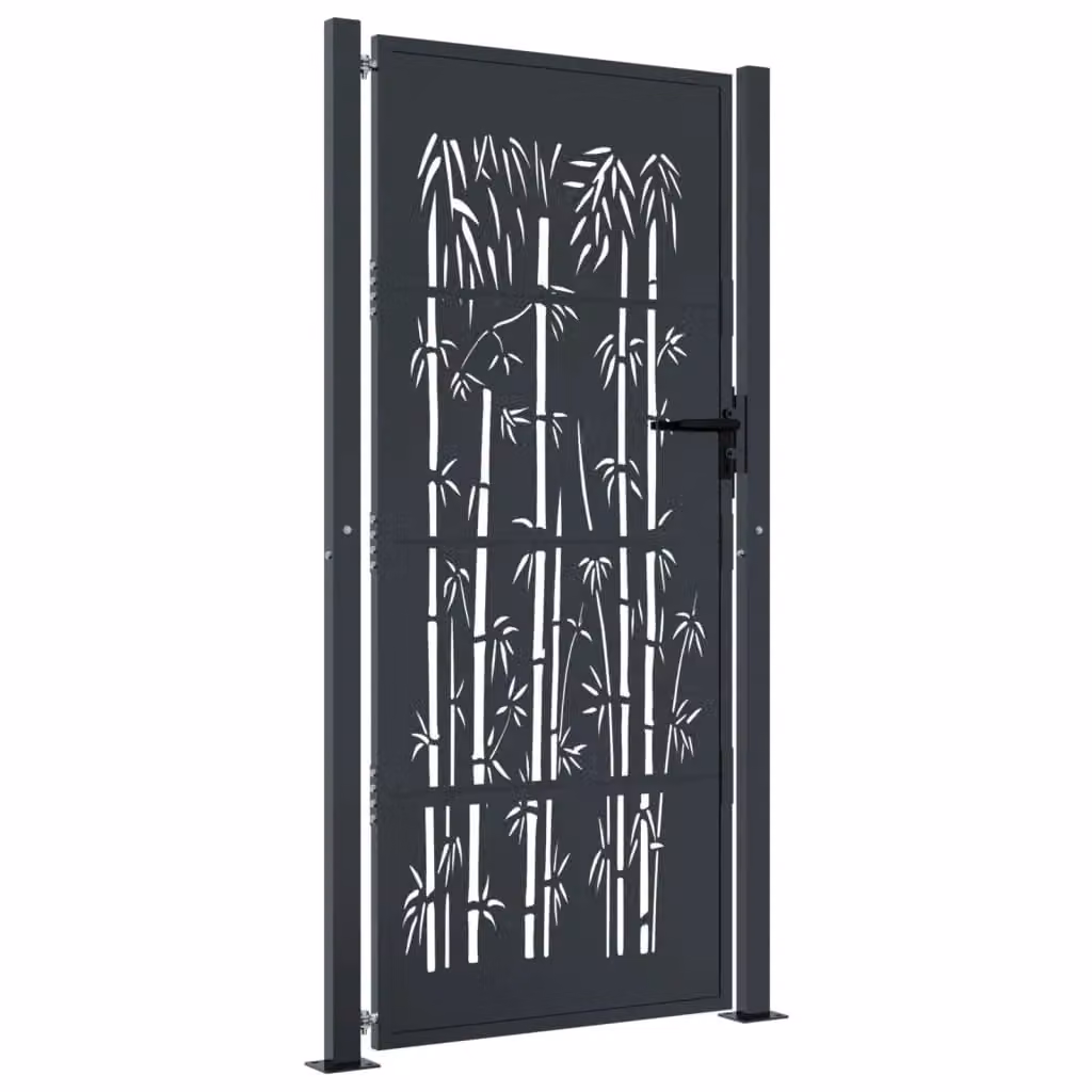 Berkfield Anthracite Steel Garden Gate with Bamboo Design, W: 105 cm, H: 205 cm – 2