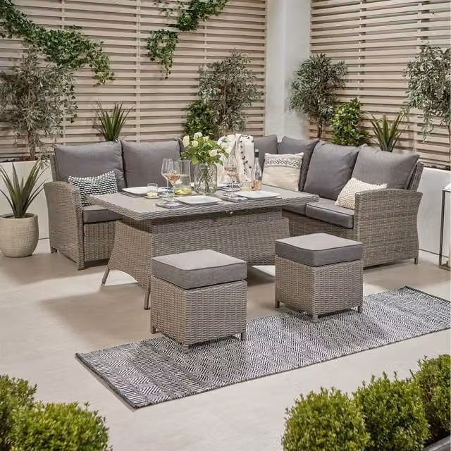 Pacific Lifestyle 8 Seater Rattan Garden Furniture Corner Set in Slate Grey