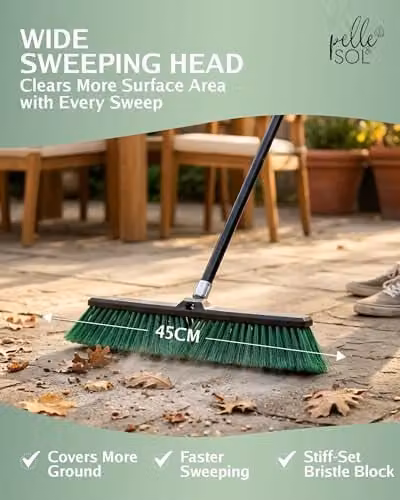 Pelle & Sol Heavy Duty Outdoor Garden Broom in Green, W: 45 cm, H: 140 cm – 3
