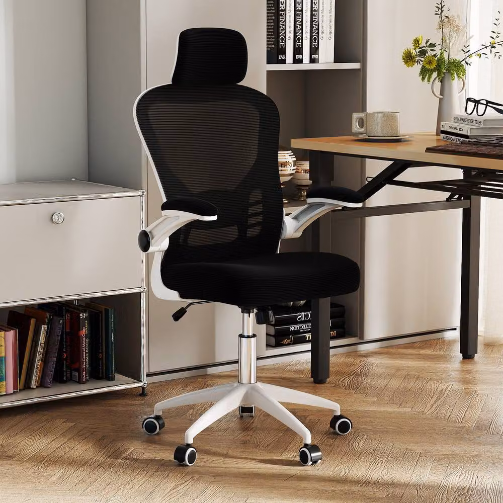 Costway Ergonomic Mesh Office Chair in Black with Headrest, Armrests and Castors – 7