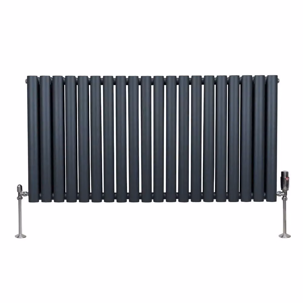 Monstershop Oval Column Radiator with Valves and Thermostat Head in Anthracite Grey, H 120 cm x W 60 cm – 2