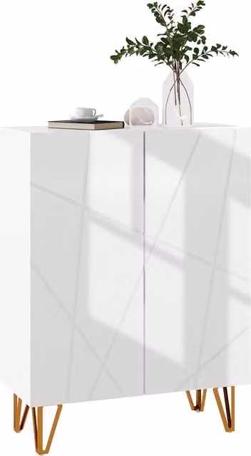 HOMCOM Narrow White Shoe Storage Cabinet with Soft-Close Hinged Doors and Adjustable Internal Shelves