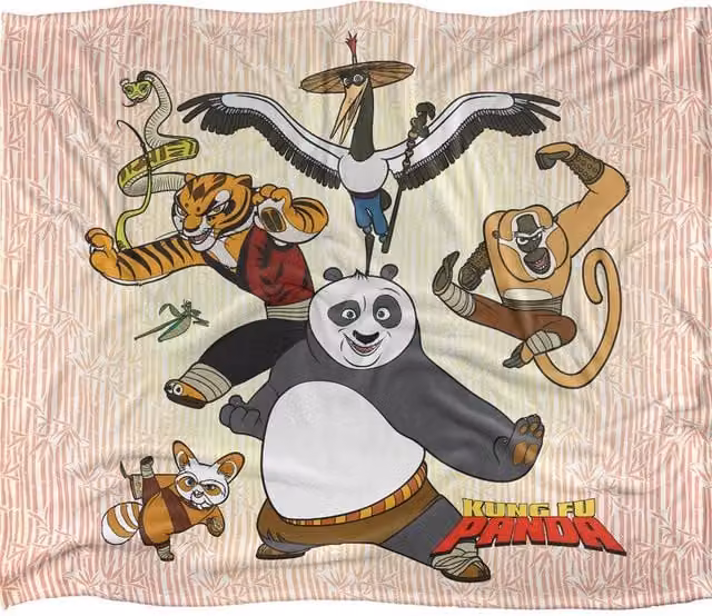 DreamWorks Kung Fu Panda Multicolour Fleece Throw Blanket, W/D: 152 x 127 cm