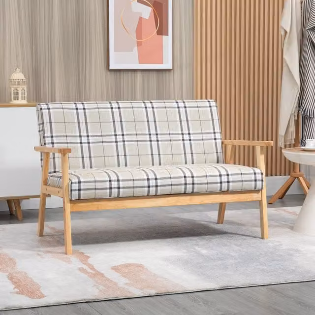 HOMCOM 2 Seater Linen Fabric Sofa in Beige with Solid Wood Frame