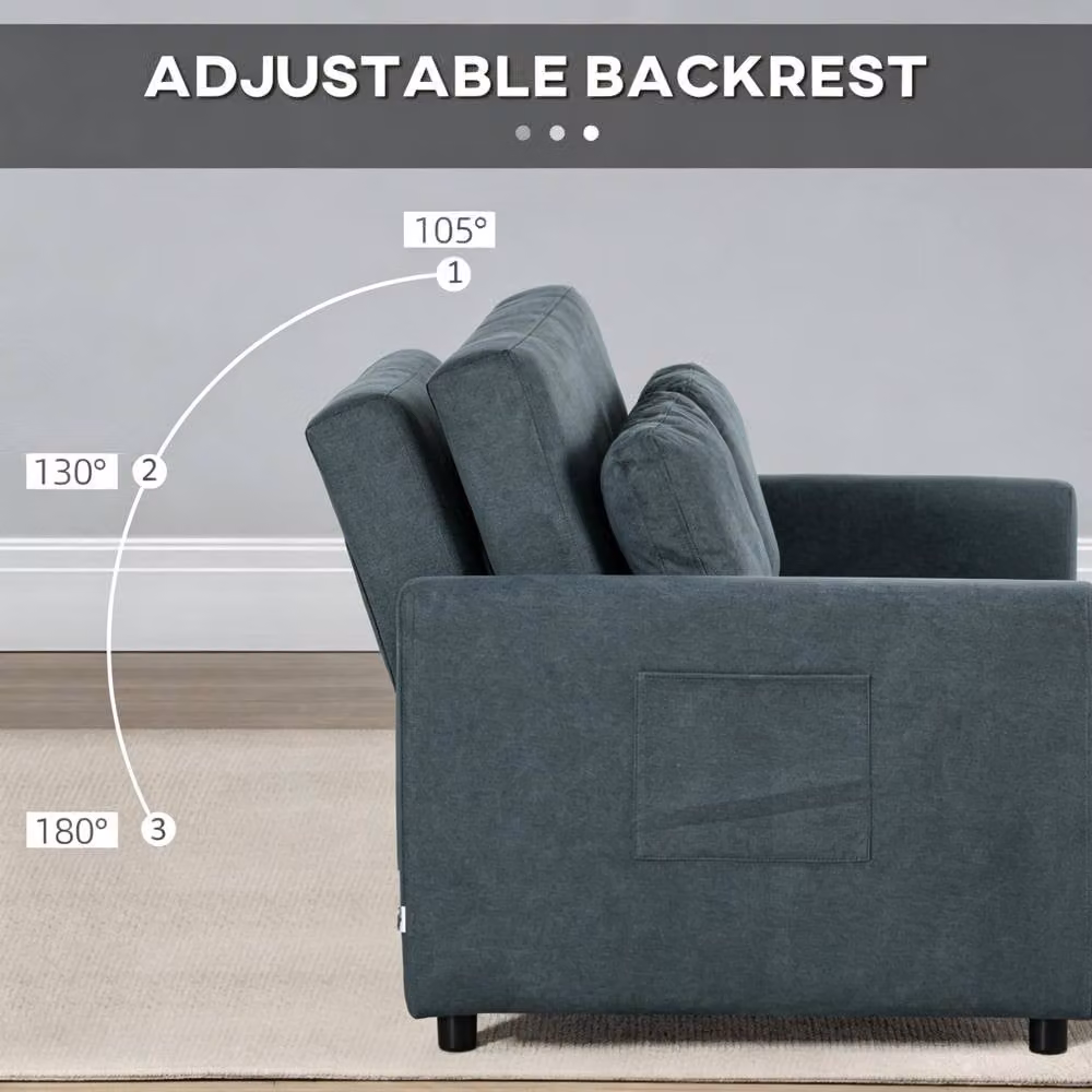 STILVORA 3-in-1 Modern Grey Fabric Sofa Bed with Pull-Out Frame, Solid Wood Frame and Scatter Cushions – 7