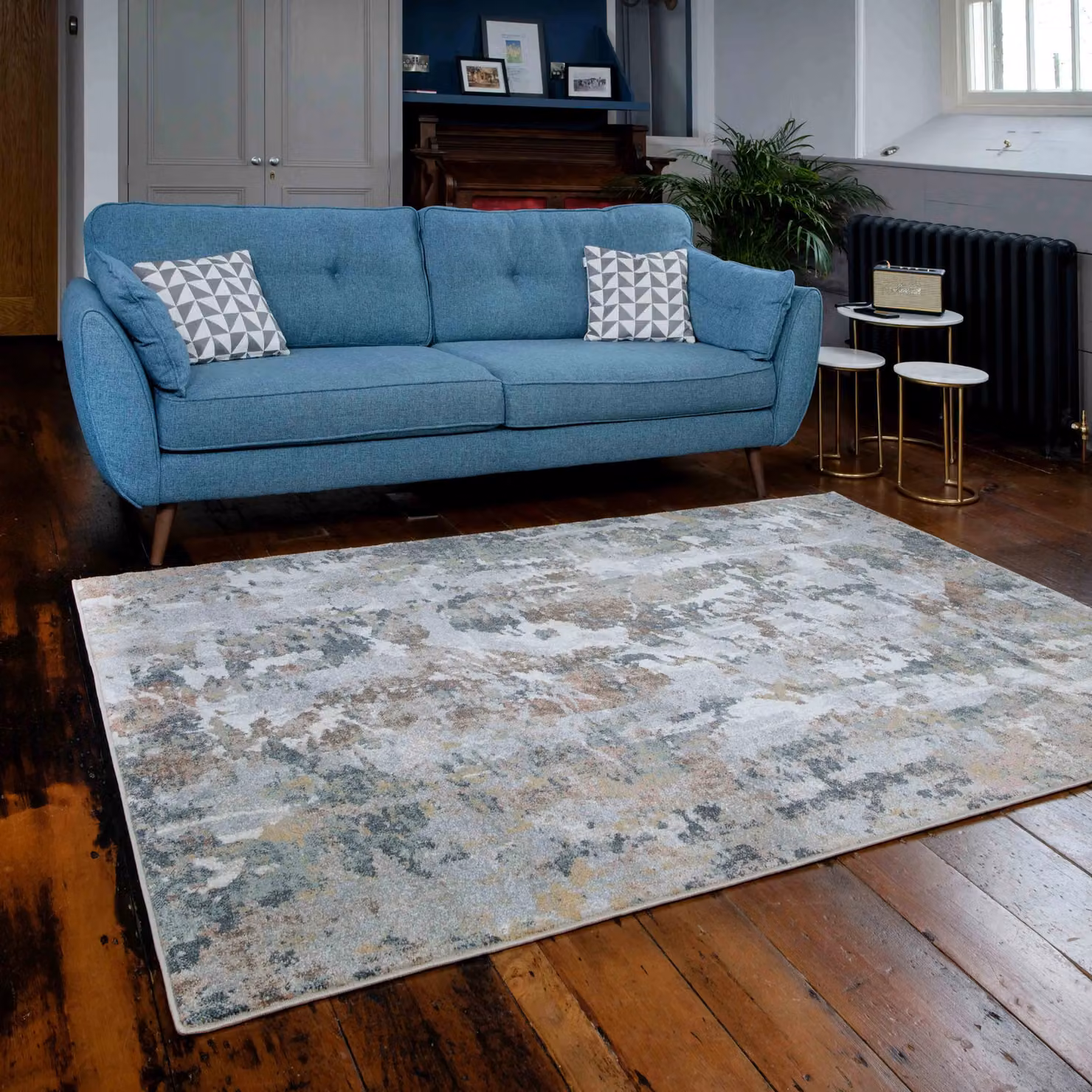 Kukoon Abstract Contemporary Area Rug in Blue, Grey, Beige and Silver, W: 60 cm, D: 110 cm – 2