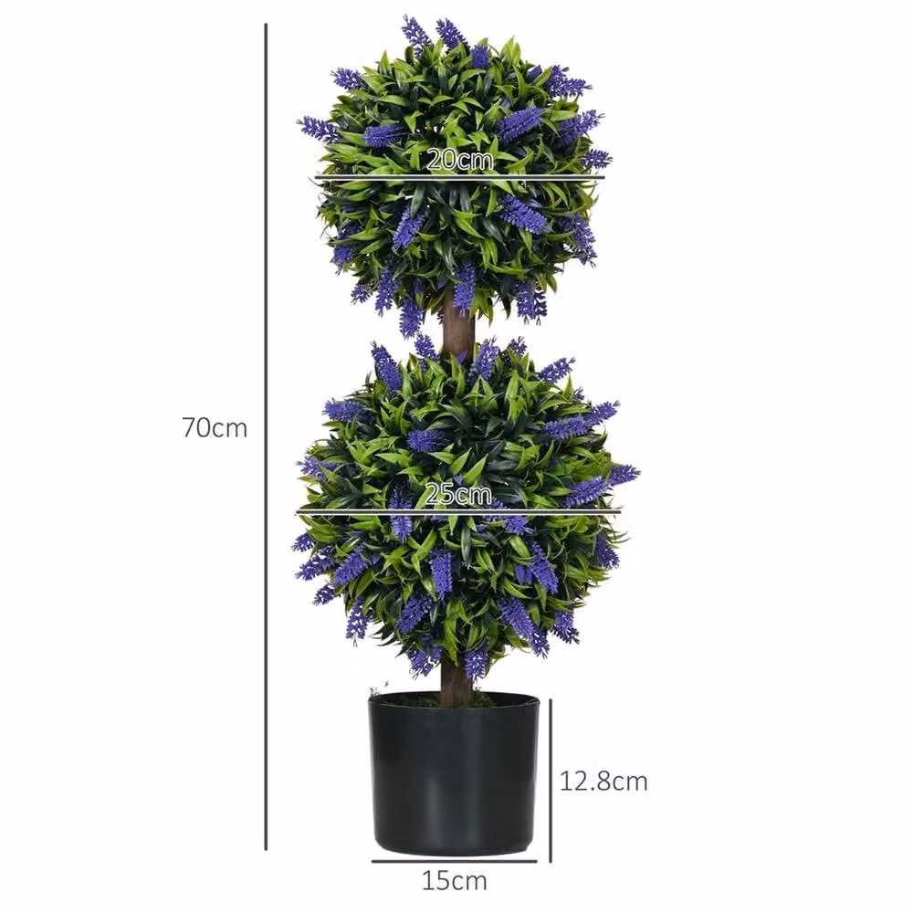 Nordara Set of 2 Green and Multicolour Artificial Round Ball Topiary Trees, Height: 70 cm – 2