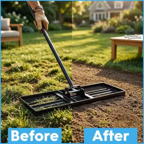 Harbour Housewares Heavy Duty Steel Lawn Levelling Rake in Black, W: 106 cm, D: 25 cm, Handle Length: 170 cm – 3