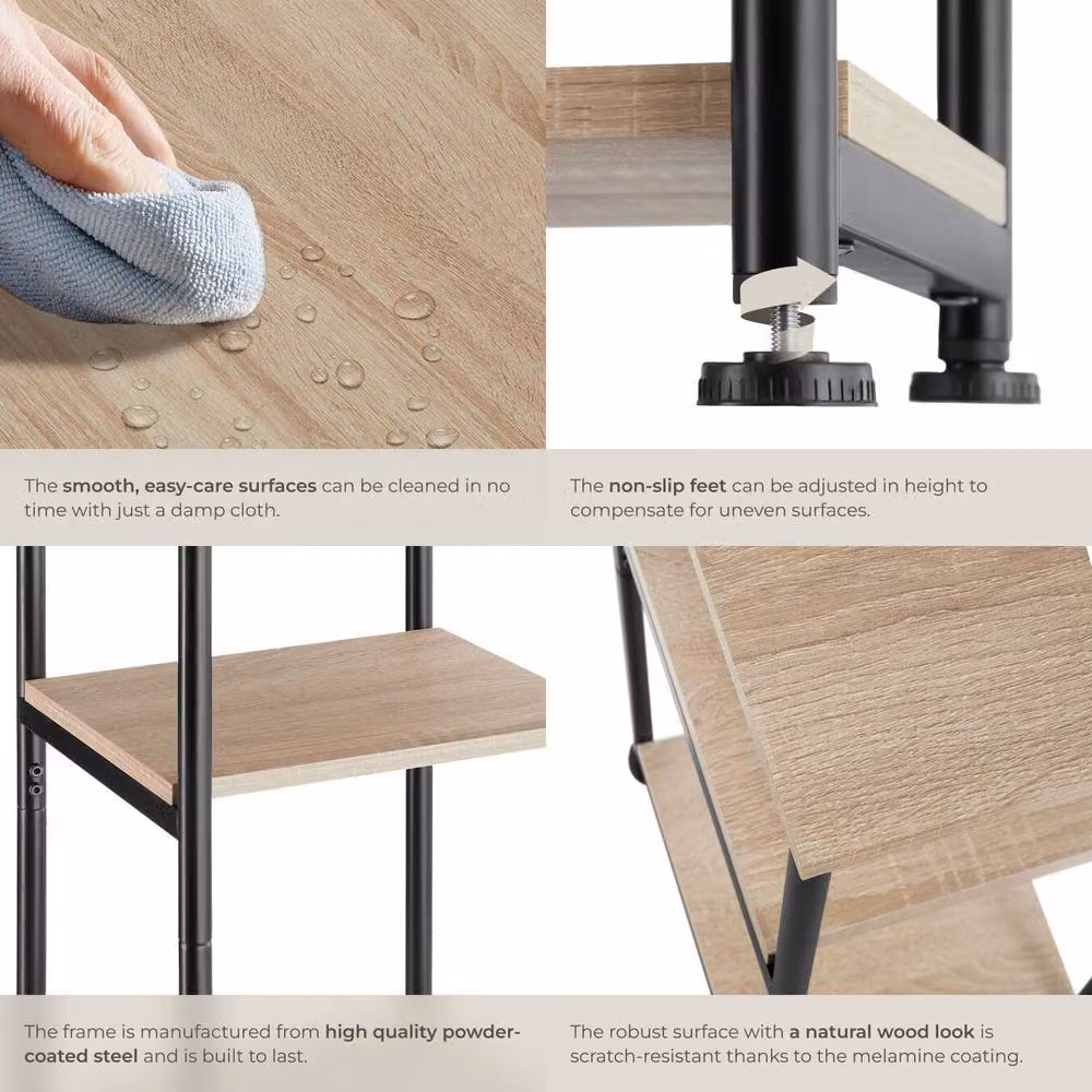tectake Memphis Bedside Table in Light Oak and Black Industrial Style – 4