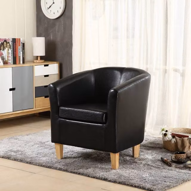 WestWood Modern Faux Leather Tub Chair with Armrests in Black