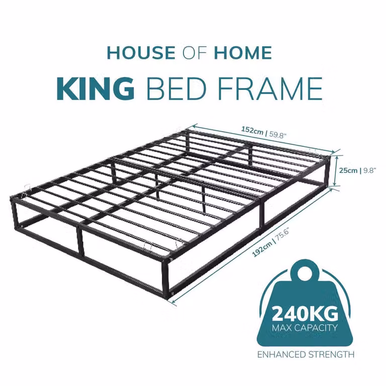 House of Home Extra Strong Metal Platform Single Bed Frame in Black, W/D/H: 90 x 190 cm