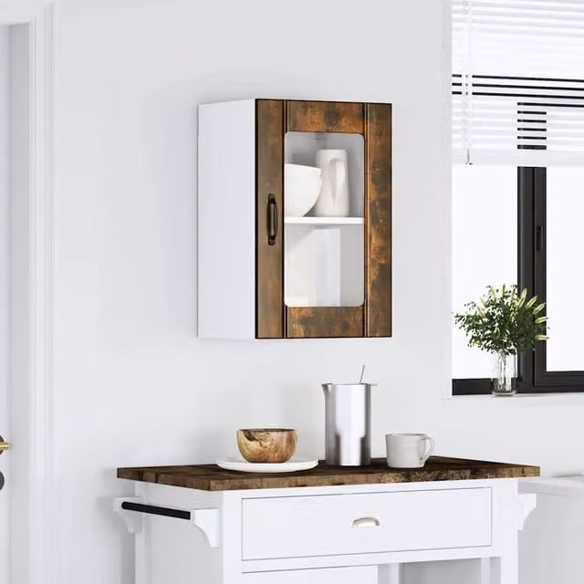 Berkfield Home Lucca Wall Mounted Kitchen Cabinet with Glass Door in Smoked Oak Brown, W/D/H: 60.0 x 31.0 x 40.0 cm