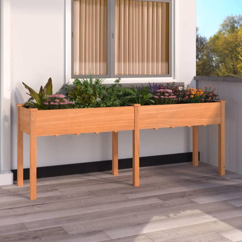 Berkfield Home Brown Solid Wood Fir Planter with Liner W/D/H: 203 x 53 x 76 cm – 2
