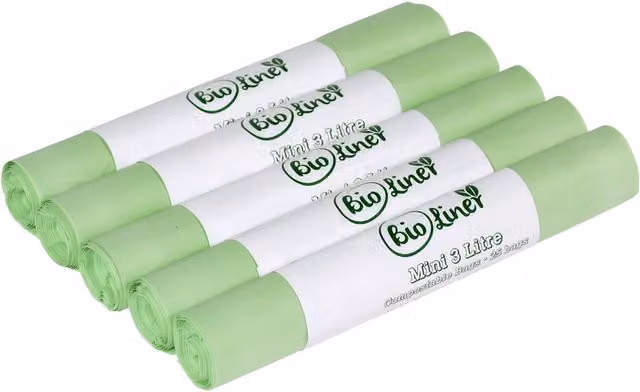 BioLiner Mini Compostable Food Waste Bin Bags, Green, 3 Litre