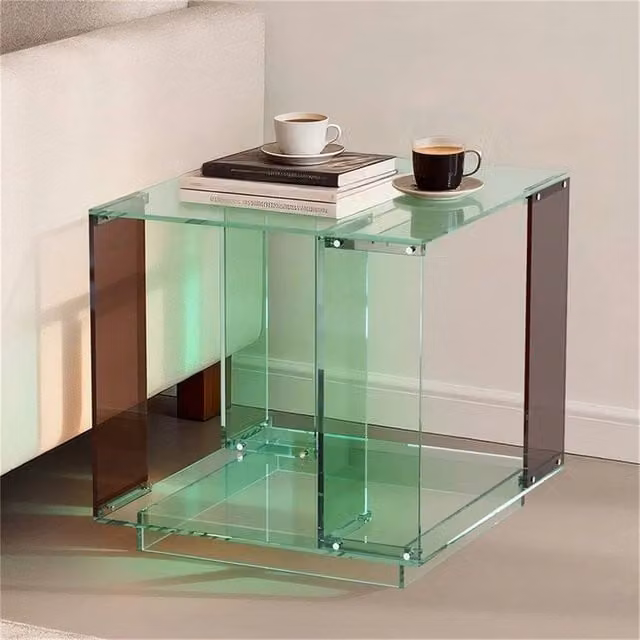 NESTLUNE Green-tinted Acrylic End Side Table in Green, W/D/H: 15 x 15 x 100 cm – 1