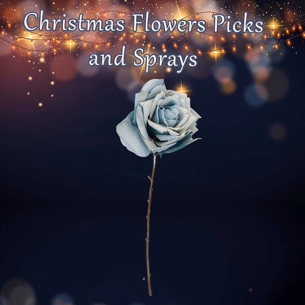 VFM e-Store Blue Glitter Rose Christmas Decoration, H 47 cm x W 18 cm – 2
