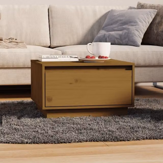 Berkfield Home Solid Wood Pine Coffee Table in Honey Brown, W: 55 cm, D: 56 cm, H: 32 cm – 1