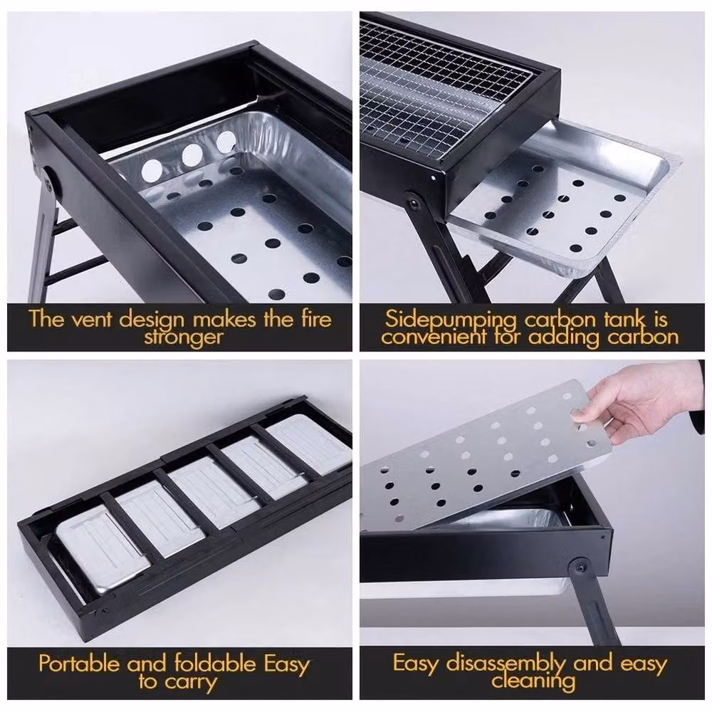 NESTLUNE Large Portable Charcoal BBQ Grill in Black Stainless Steel for Camping – 3