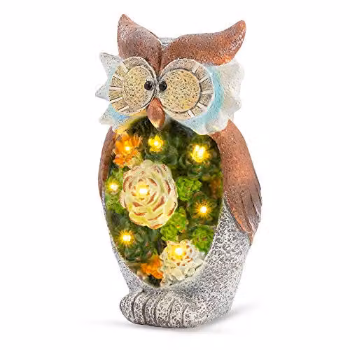 Globrite Multicolour Owl Figurine Garden Ornament with Solar Powered LED Light in Resin – 4