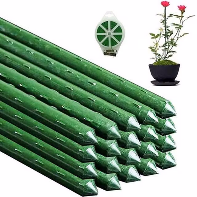 NESTLUNE Green Plastic Coated Metal Plant Support Stakes, 40 Pack, H 100 cm x W 15 cm – 1
