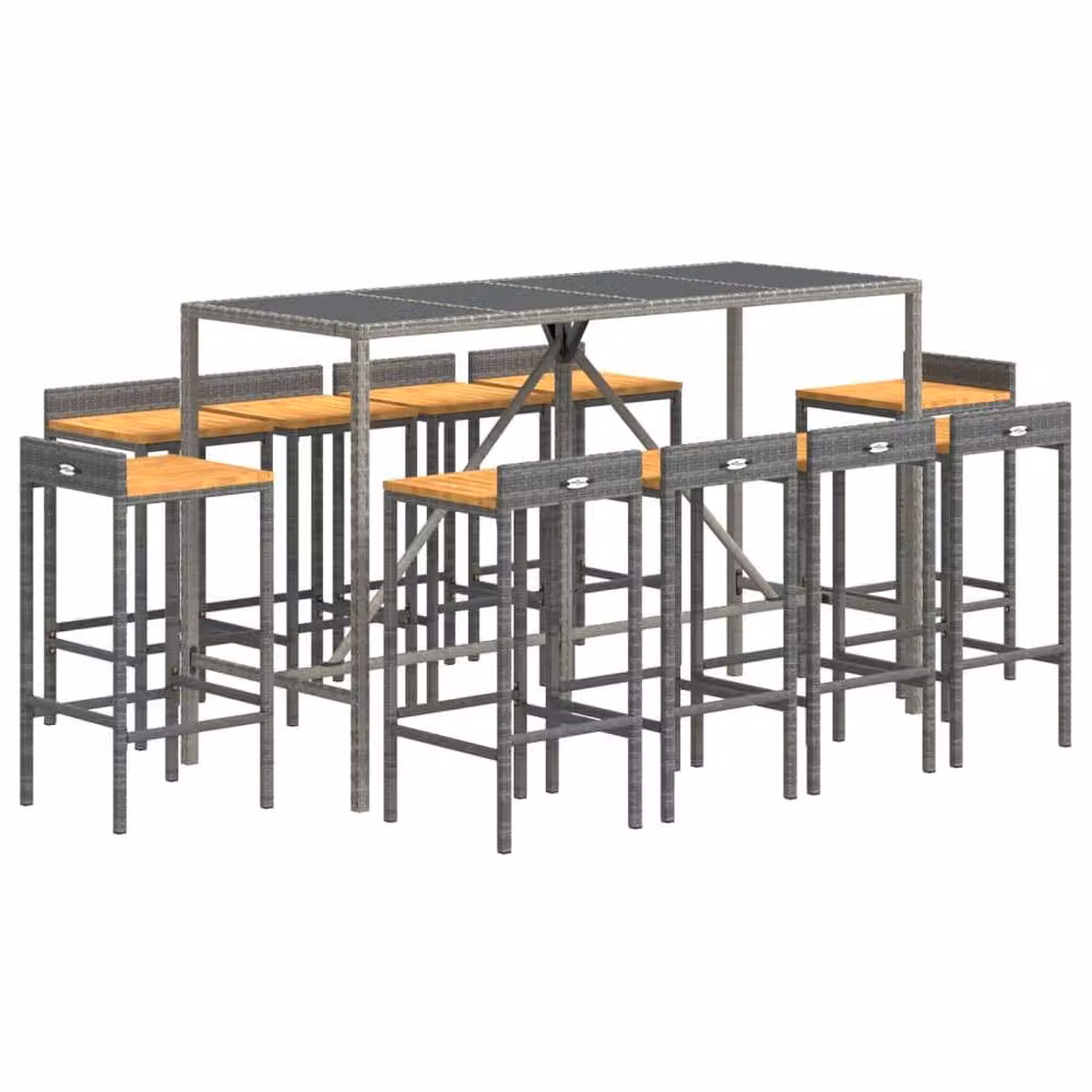 Berkfield Home 11 Piece Grey Poly Rattan and Solid Acacia Wood Garden Bar Set – 3