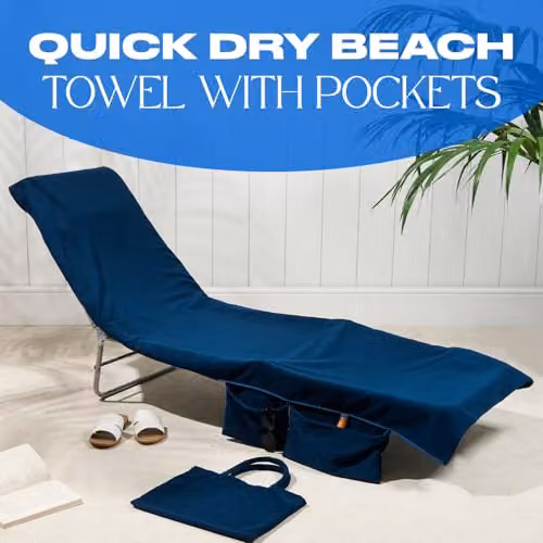 OHS Microfibre Quick Dry Absorbent Beach Towel for Adults, Blue, W/H: 75 x 215 cm – 2