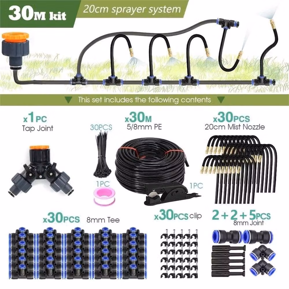 Nordara 30M 360 Degree Drip Irrigation System Kit with Micro Sprayer and 8mm Hose in Black, W: 1000 mm, L: 15000 mm – 2