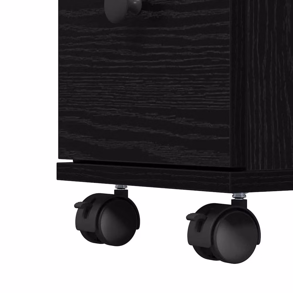 Berkfield Home Narrow Bathroom Cabinet with Wheels in Black Oak Engineered Wood – 4