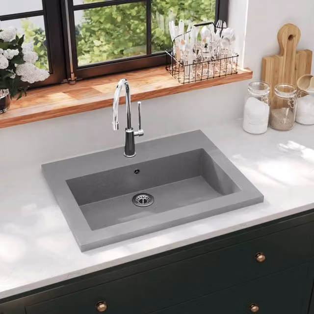Berkfield Home Grey Granite Composite Rectangular Basin W/D/H: 60 x 45 x 12 cm – 1