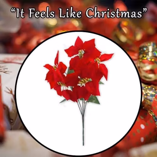 VFM e-Store 5 Head Poinsettia Bunch Christmas Floral Decoration in Red and Green, 48 cm – 6