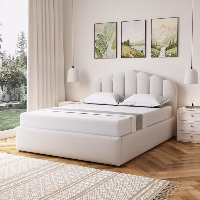 Artemis Home Ranson Upholstered King Ottoman Bed Frame, Beige