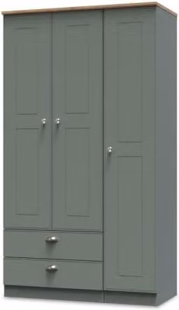Welcome Victoria Modern 3 Door 2 Drawer Triple Wardrobe in Green