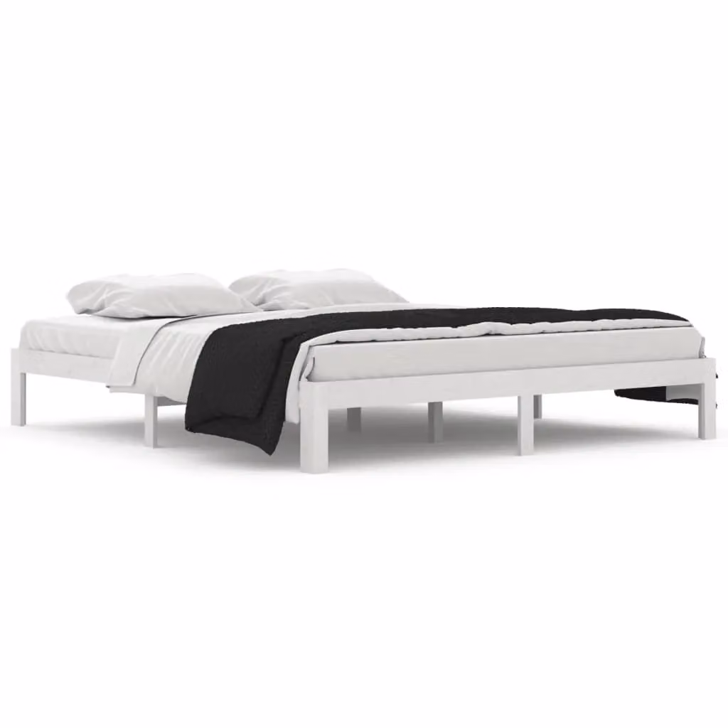 Berkfield Home Super King Size Solid Pine Wood Bed Frame in White, W/D/H: 180 x 200 cm – 2
