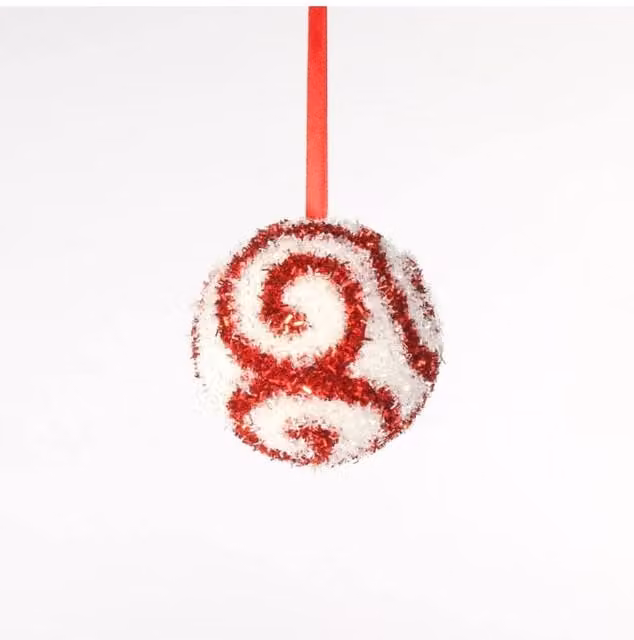 KDMD Candyland Round Christmas Bauble in Red and Gold, Dia: 10 cm