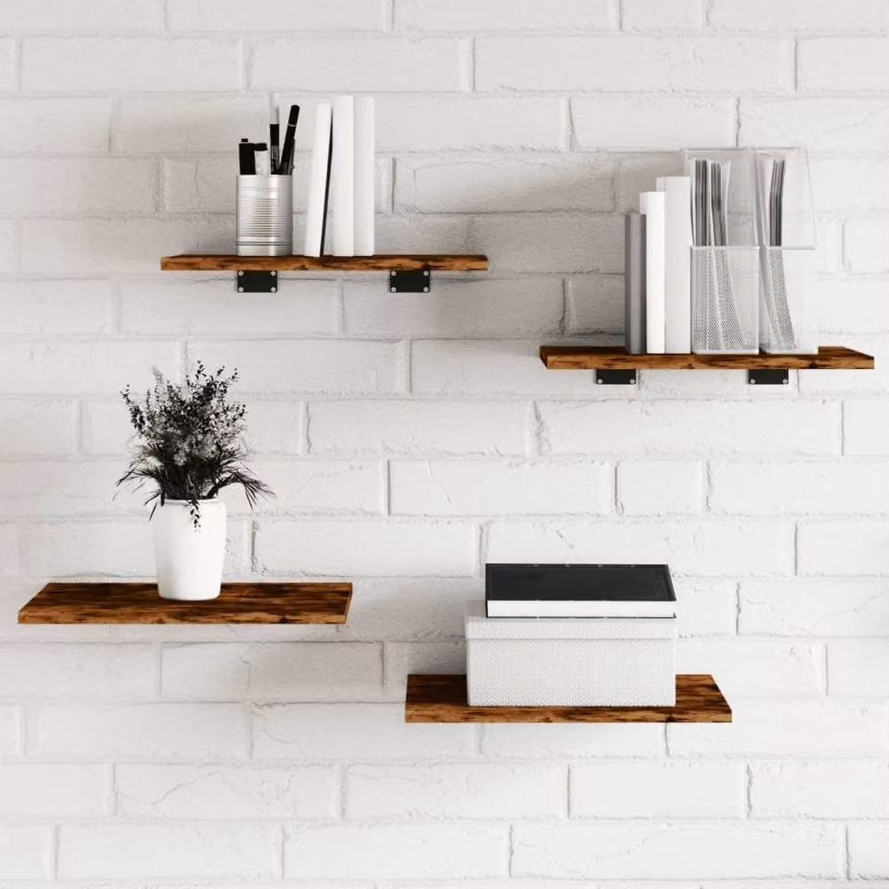 Berkfield Home Set of 4 Smoked Oak Wall Shelves, Brown Engineered Wood, W: 40 cm, D: 30 cm, H: 1.5 cm – 2