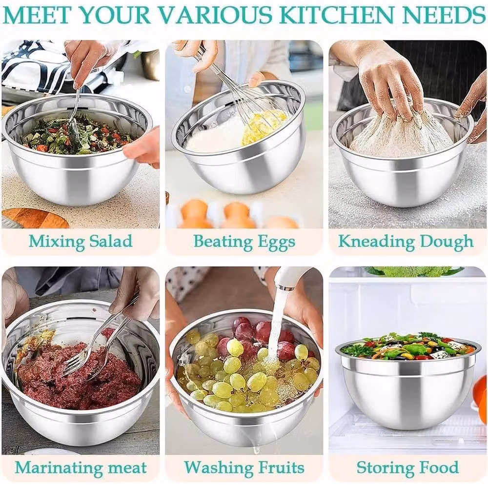 NESTLUNE 5-Piece Stainless Steel Round Nesting Mixing Bowl Set in Silver – 4