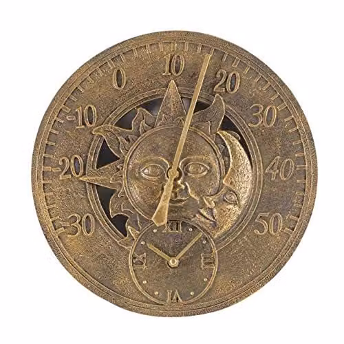 Smart Garden Sun & Moon Wall Thermometer and Clock, Multi-colour, Diameter: 30.48 cm
