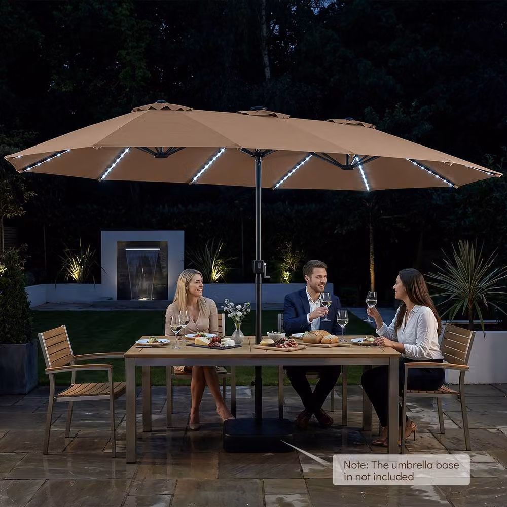 Costway 15ft Double-Sided Cantilever Outdoor Patio Umbrella with 144 Solar LED Lights in Brown, W/D/H: 470 x 457.2 x 254 cm – 5