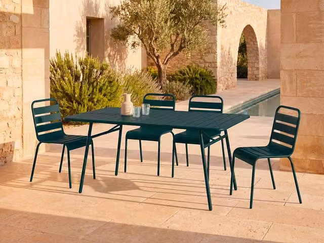 MYLIA Mirmande Metal Garden Table in Fir Green, W/D/H: 160 x 80 x 74.5 cm – 1