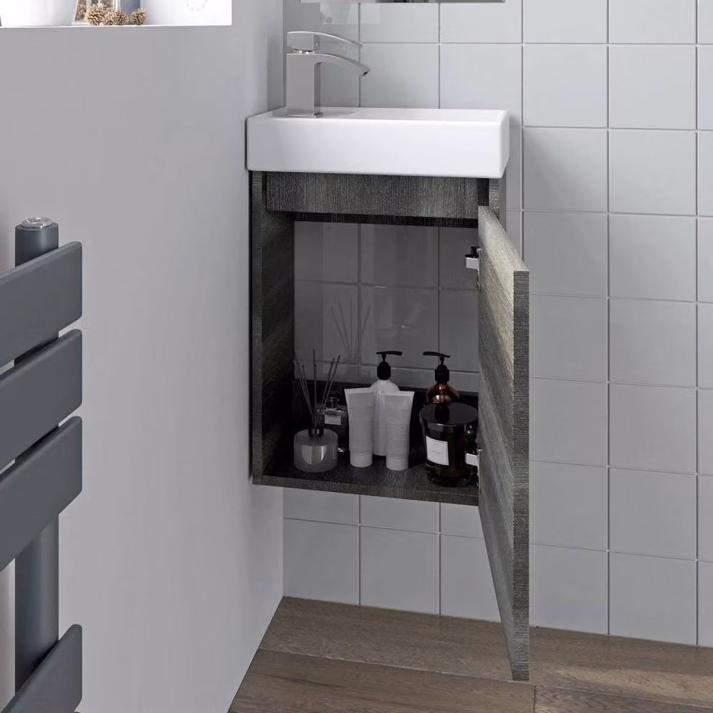 KORVIXA Grey Ceramic Rectangular Wall Hung Bathroom Sink Basin W: 400 mm, D: 220 mm, H: 88 mm – 2
