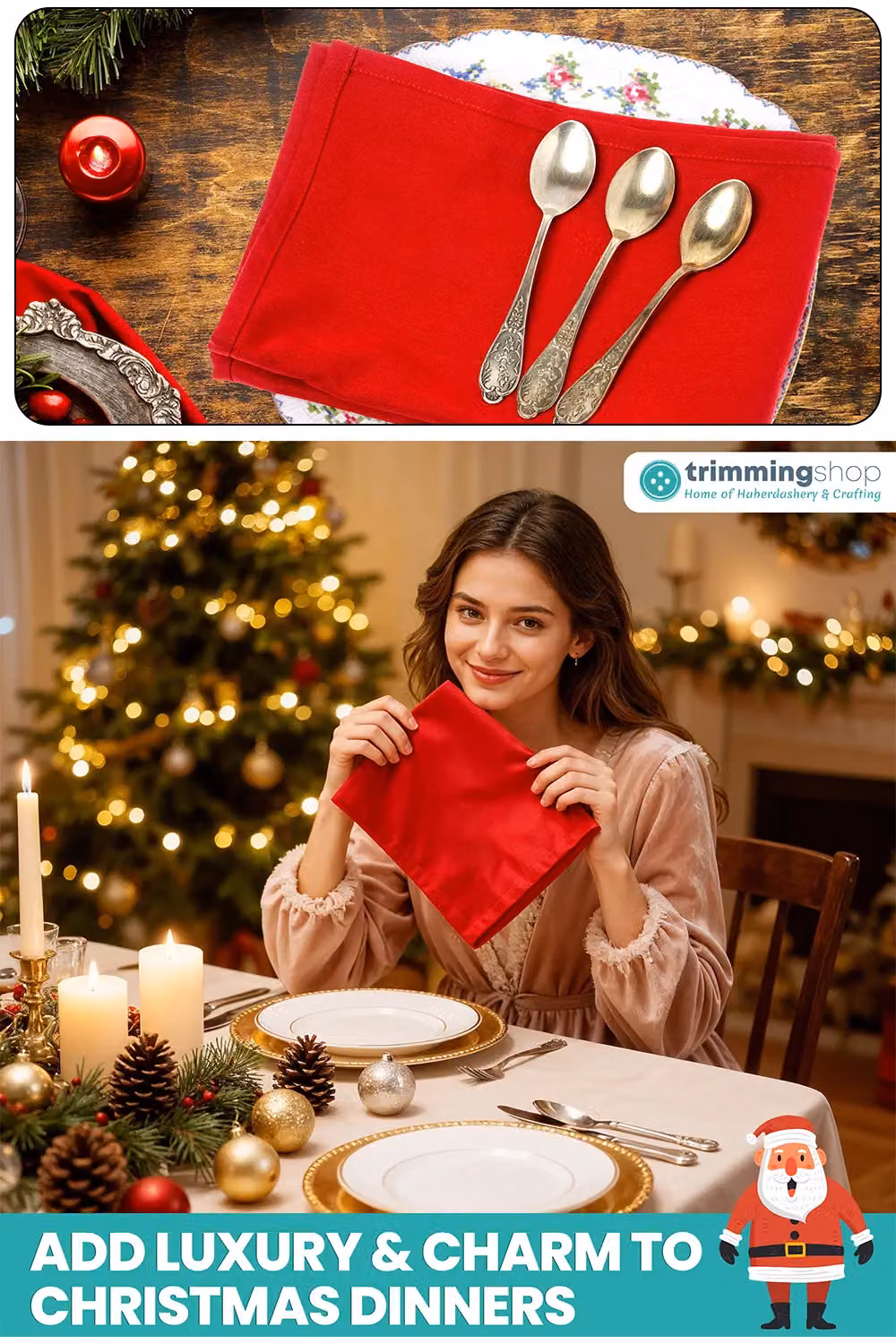 Neel Blue Red Christmas Table Napkin in Blue and Red Spun Polyester, W/D/H: 50.8 x 50.8 x 0.1 cm – 5