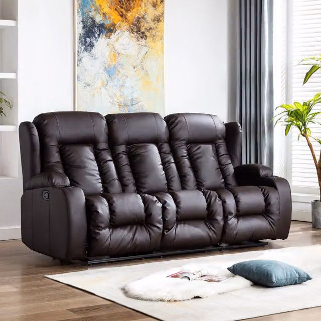 More4Homes Caesar 3 Seater Manual High Back Recliner Sofa in Brown Leather – 1
