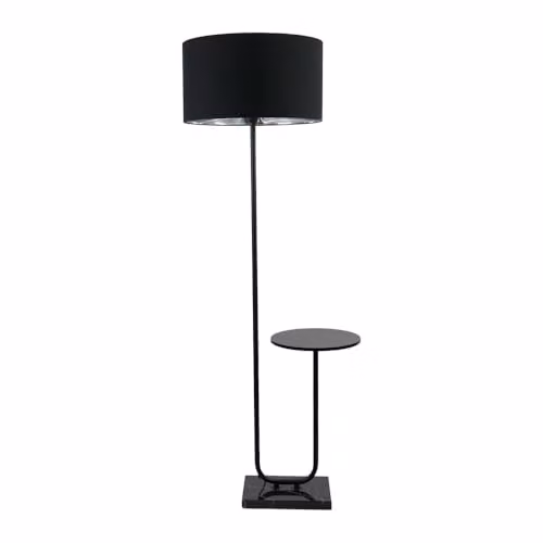 ValueLights Tavel Matt Black Metal Floor Lamp with Table and Black and Chrome Inner Shade