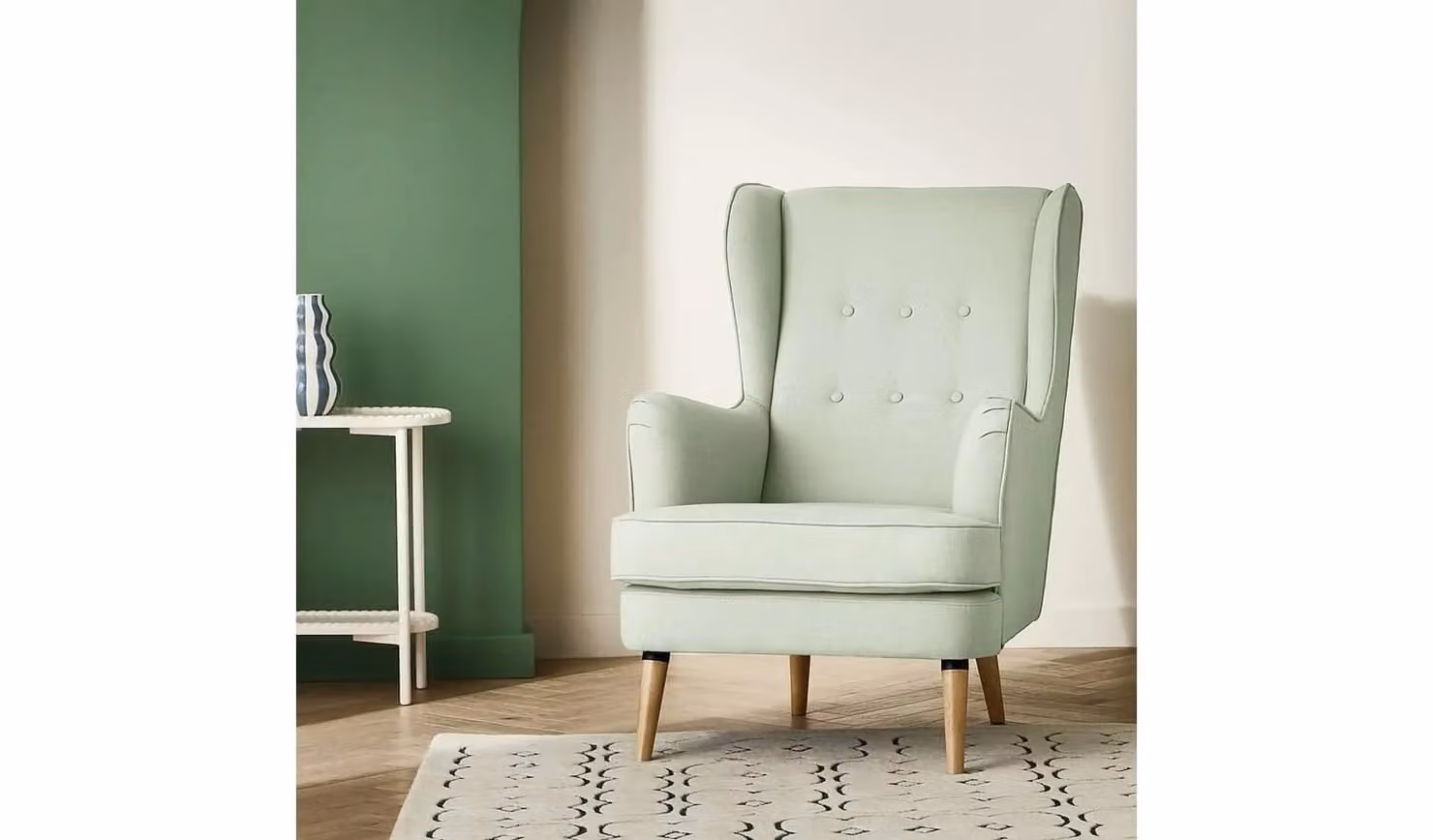 Callie Green Fabric Wingback Lounge Chair with Armrests and Wood Legs