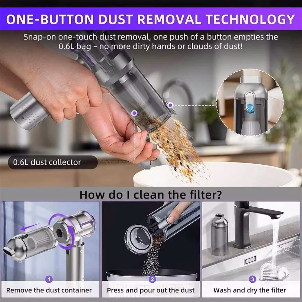 NESTLUNE Cordless Handheld 4-in-1 Car Vacuum Cleaner with Blow Function in Silver – 6