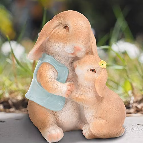 Pelle & Sol Mother and Child Rabbit Statue Garden Ornament, Multicolour Resin Animal Sculpture – 2